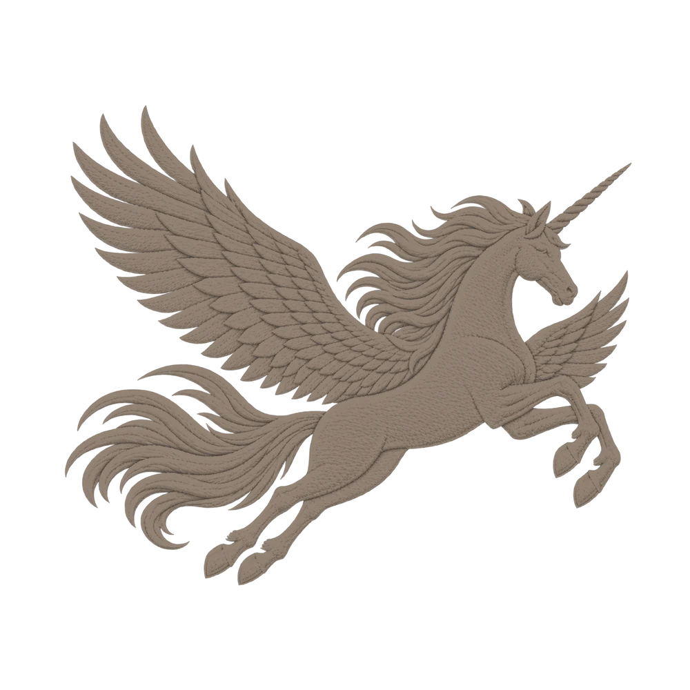 The Bemount winged unicorn, drawn in relief