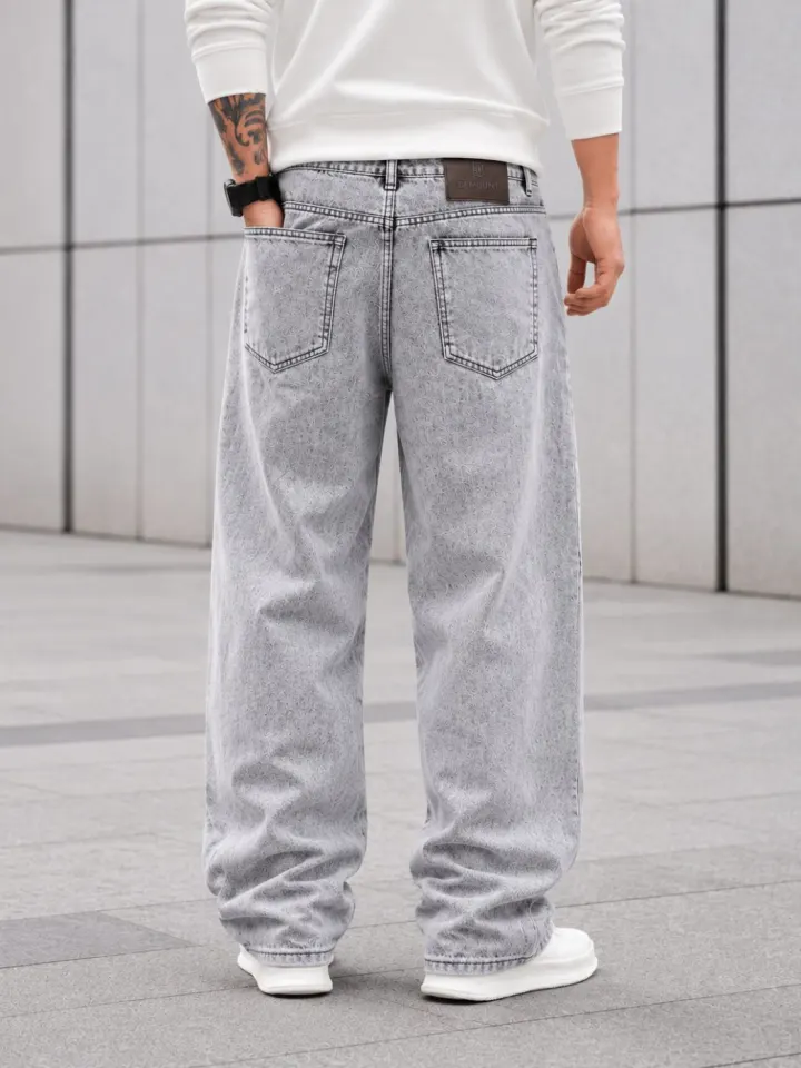 Bemount Bemount 90s Acid Trip Baggy Jeans in Acid Wash Grey, back view