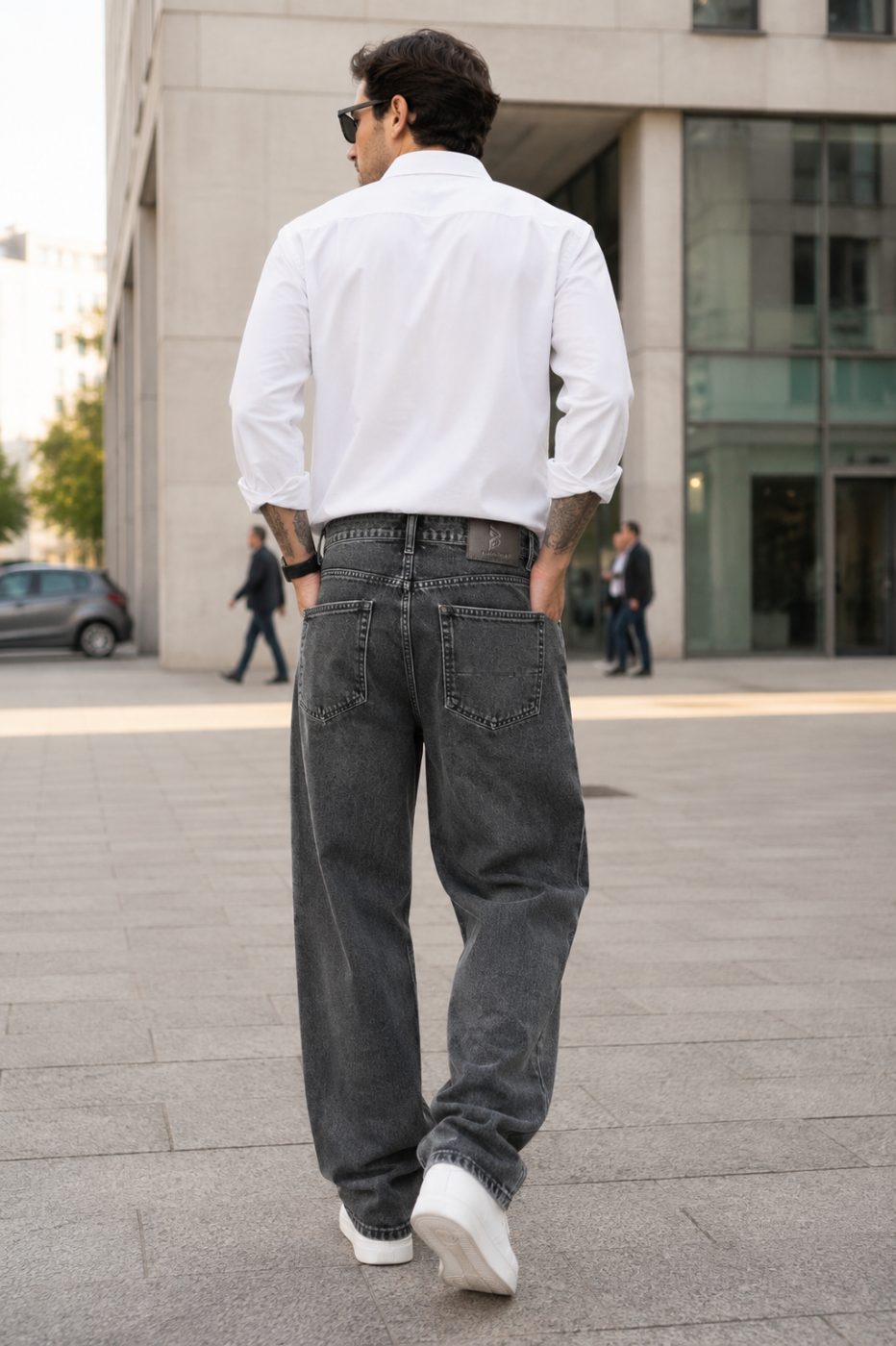 Bemount Bemount 90s Charcoal Core Baggy Jeans in Charcoal Black, back view