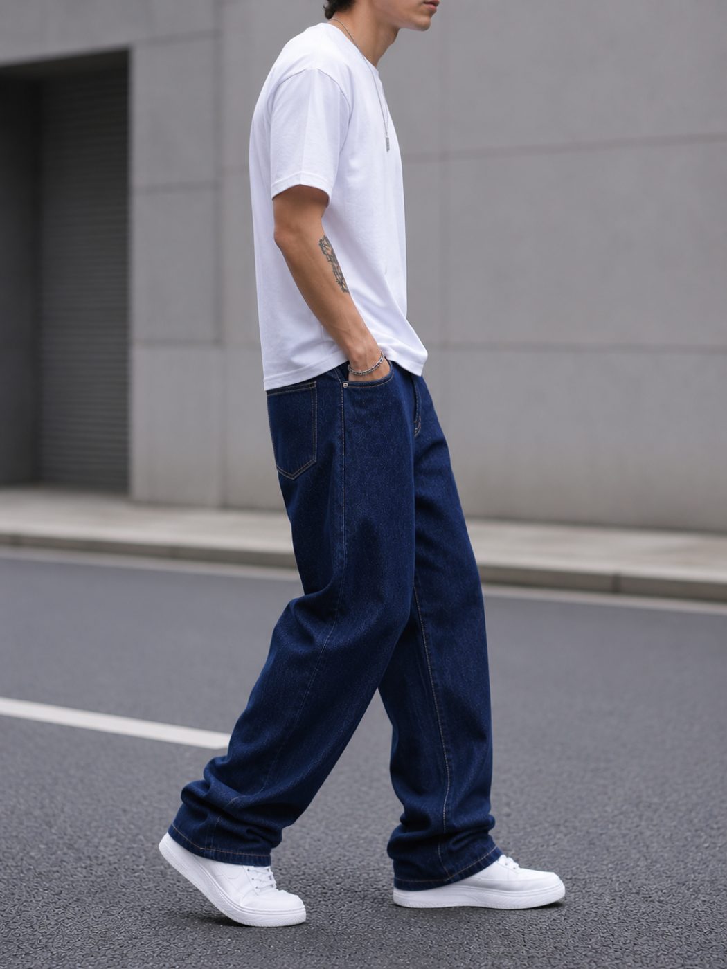 Bemount Bemount Midnight Blue Baggy Jeans in Midnight Blue, side view