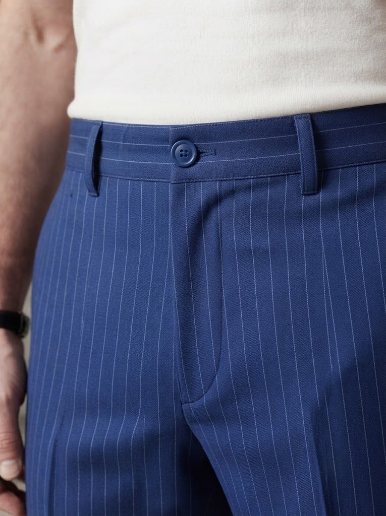 Cobalt Blue Pinstripe Chino, waist view