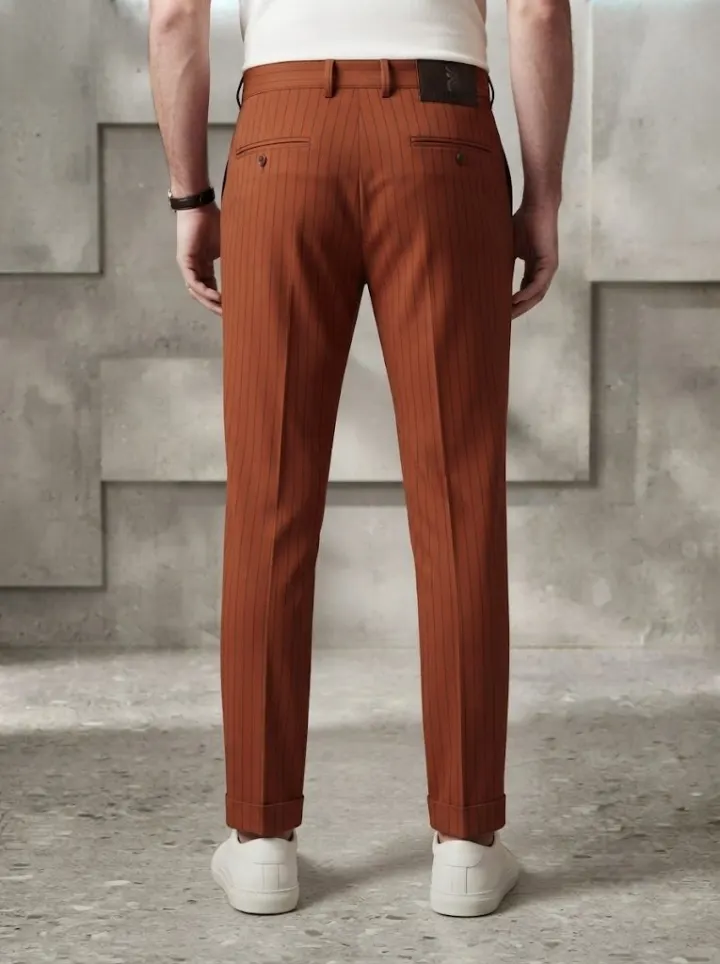 Bemount Earthy Rust Pinstripe Chino, back view