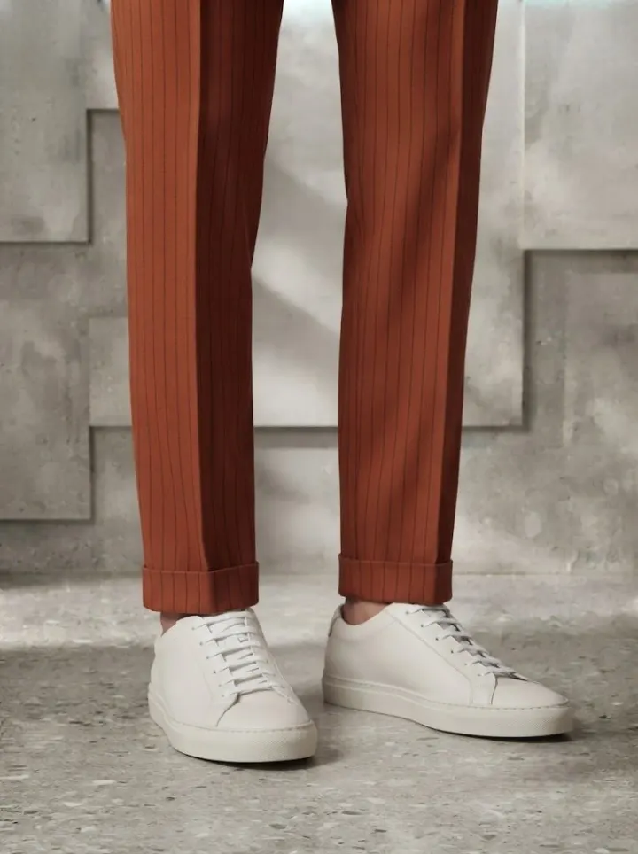 Bemount Earthy Rust Pinstripe Chino, hem view