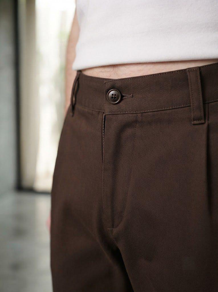 Pleated Dark Brown Chino, waist view