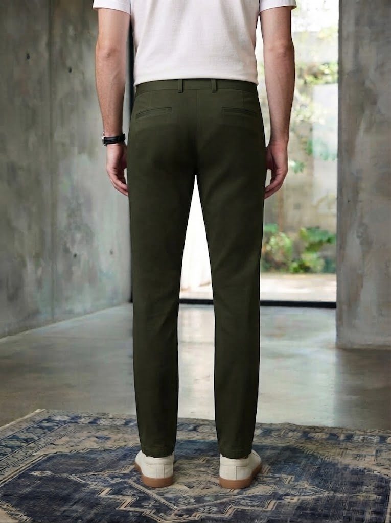 Pleated Deep Olive Chino, back view