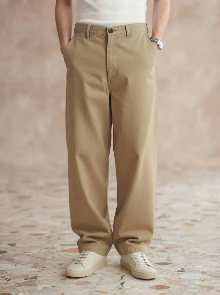 Bemount Wide-Leg Chino, Washed Khaki, front view