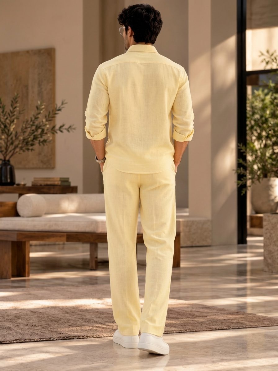Bemount Buttercream Linen Co-ord Set in Buttercream, back view