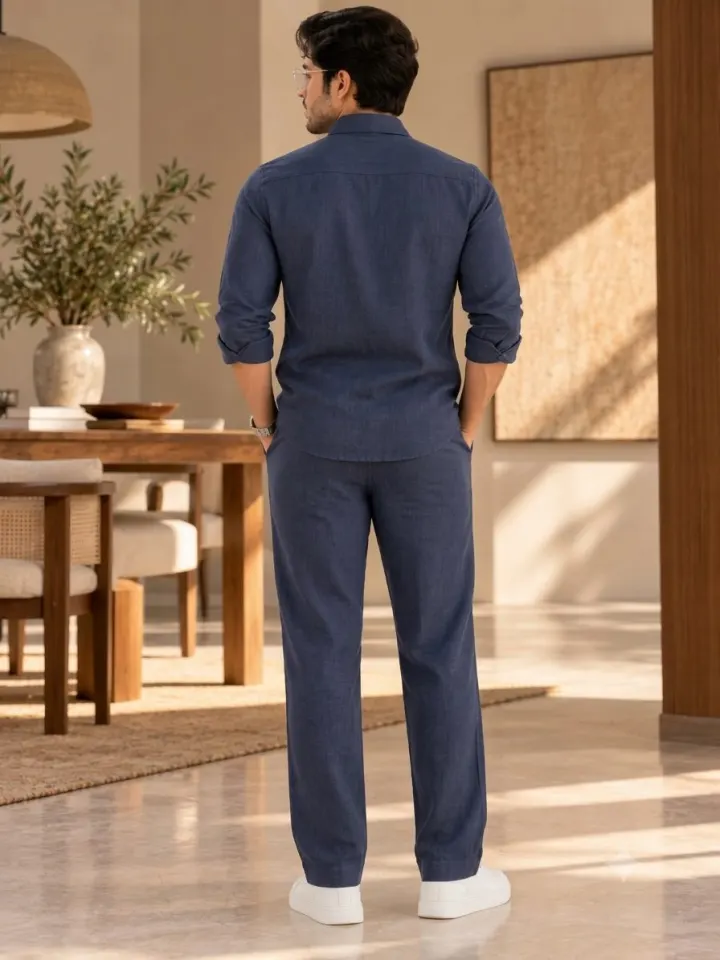 Bemount Bemount Midnight Sapphire Linen Co-ord Set in Midnight Navy, back view