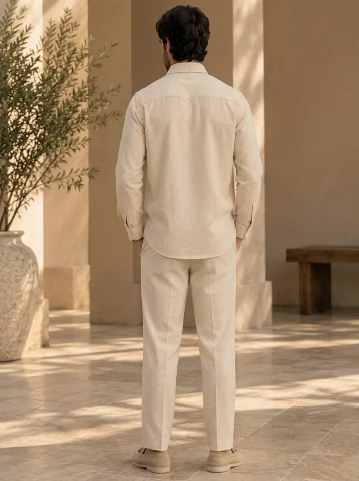 Bemount Bemount Natural Linen Lounge Co-ord Set in Natural Flax, back view