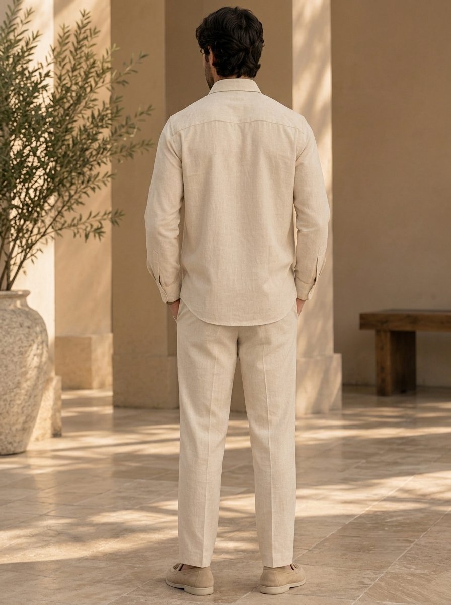 Bemount Natural Linen Lounge Co-ord Set in Natural Flax, back view