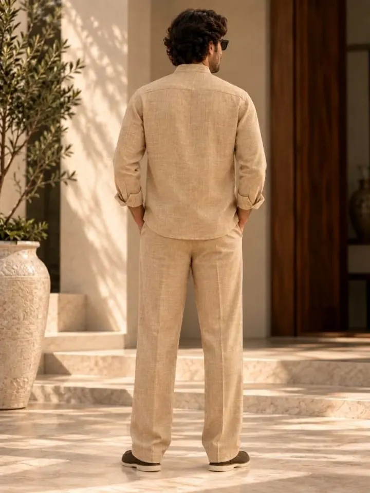 Bemount Bemount Sahil Linen Co-ord Set in Sand, back view