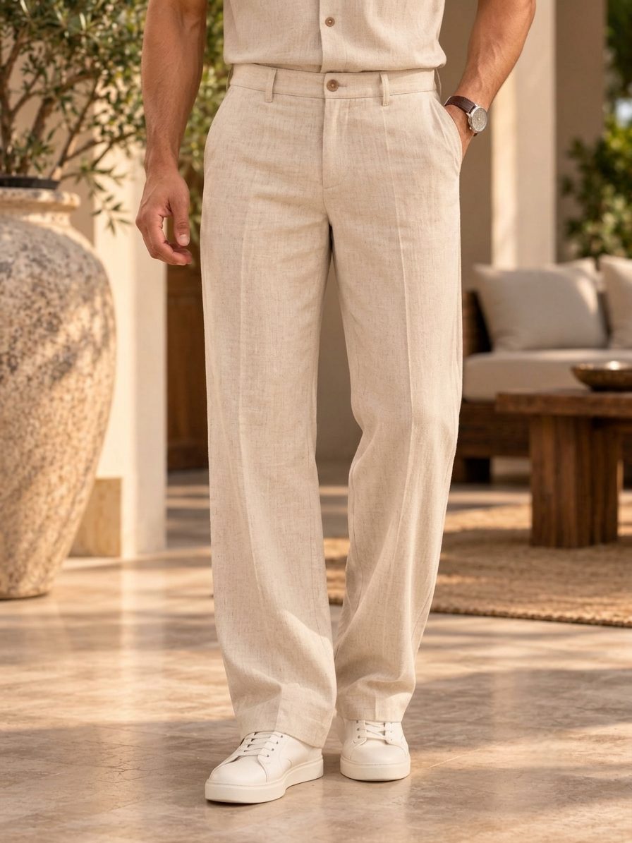Bemount Zayn Resort Linen Co-ord Set in Oatmeal, trousers