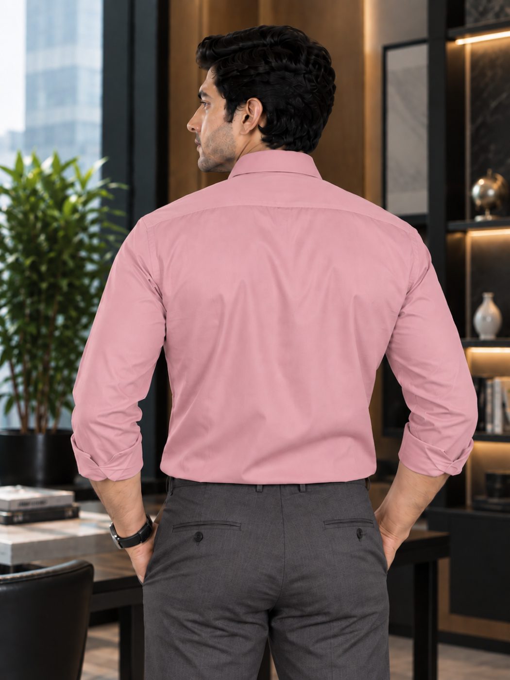 Bemount Bemount Dusty Rose Poplin Shirt in Dusty Rose, back view