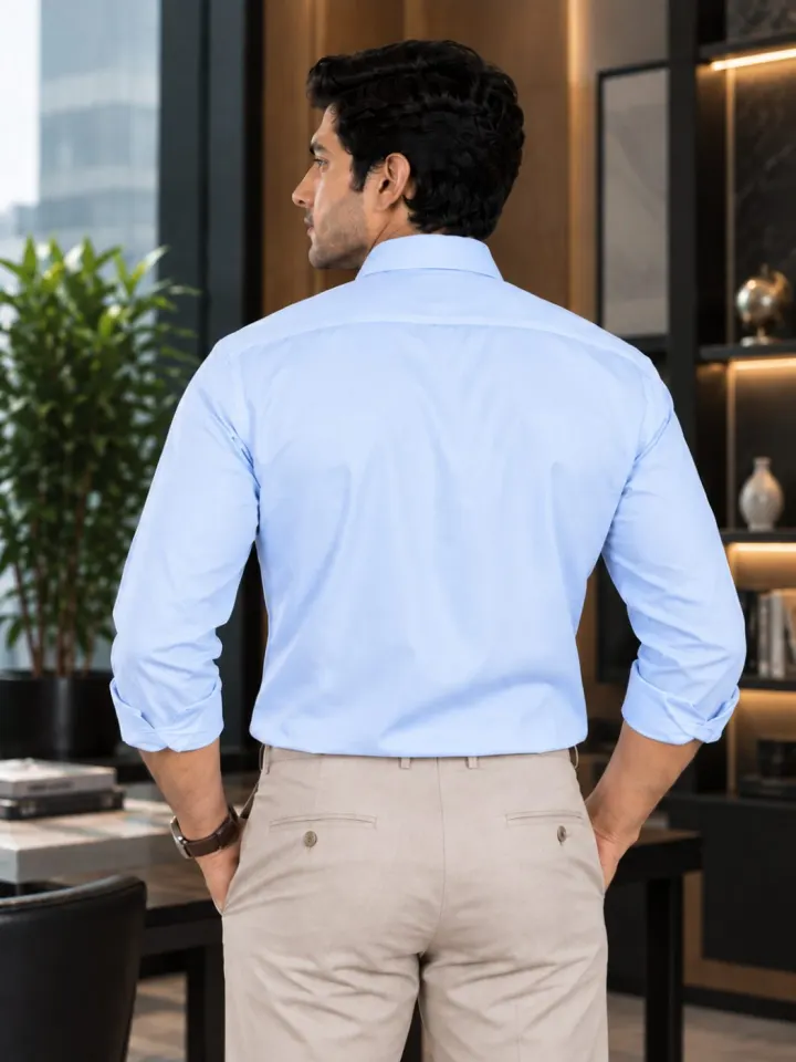 Bemount Bemount Ice Blue Poplin Shirt in Ice Blue, back view