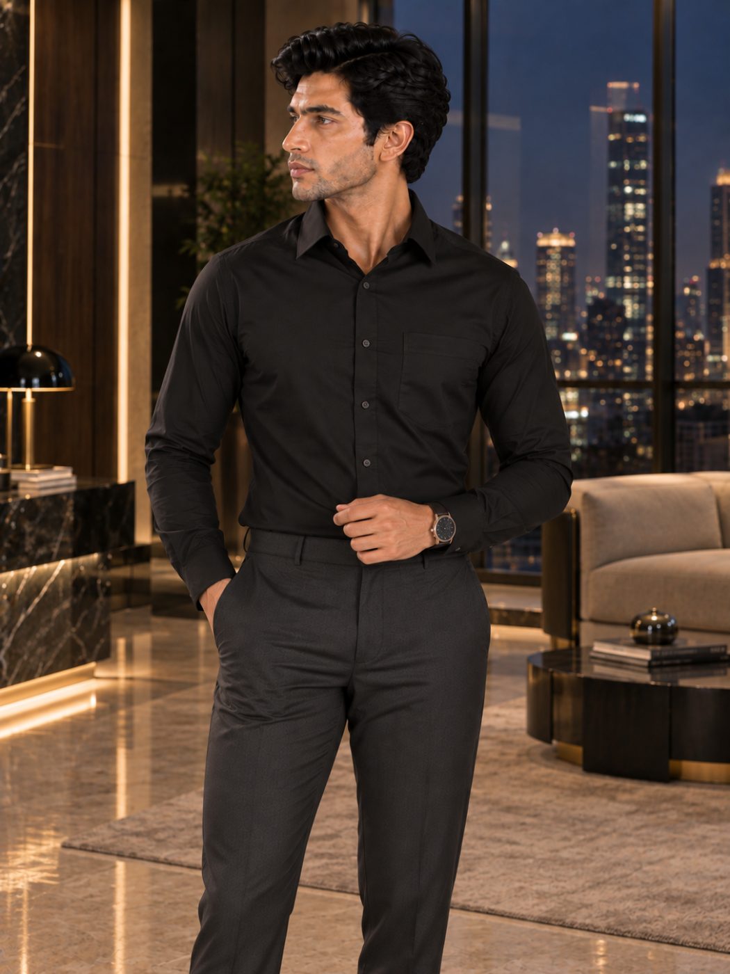 Bemount Bemount Premium Black Poplin Shirt in Black, front view