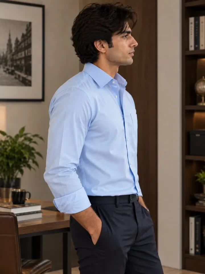 Bemount Bemount Sky Blue Poplin Shirt in Sky Blue, side view