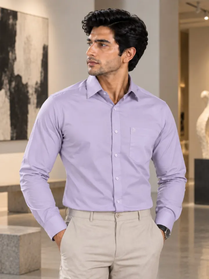 Bemount Bemount Soft Lavender Poplin Shirt in Soft Lavender, front view, adjusting the cuff