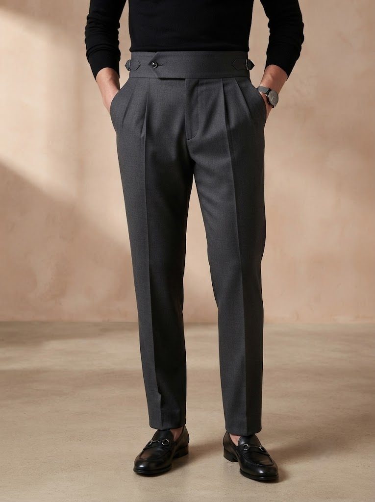 Elegant Charcoal Gurkha Trouser, front view