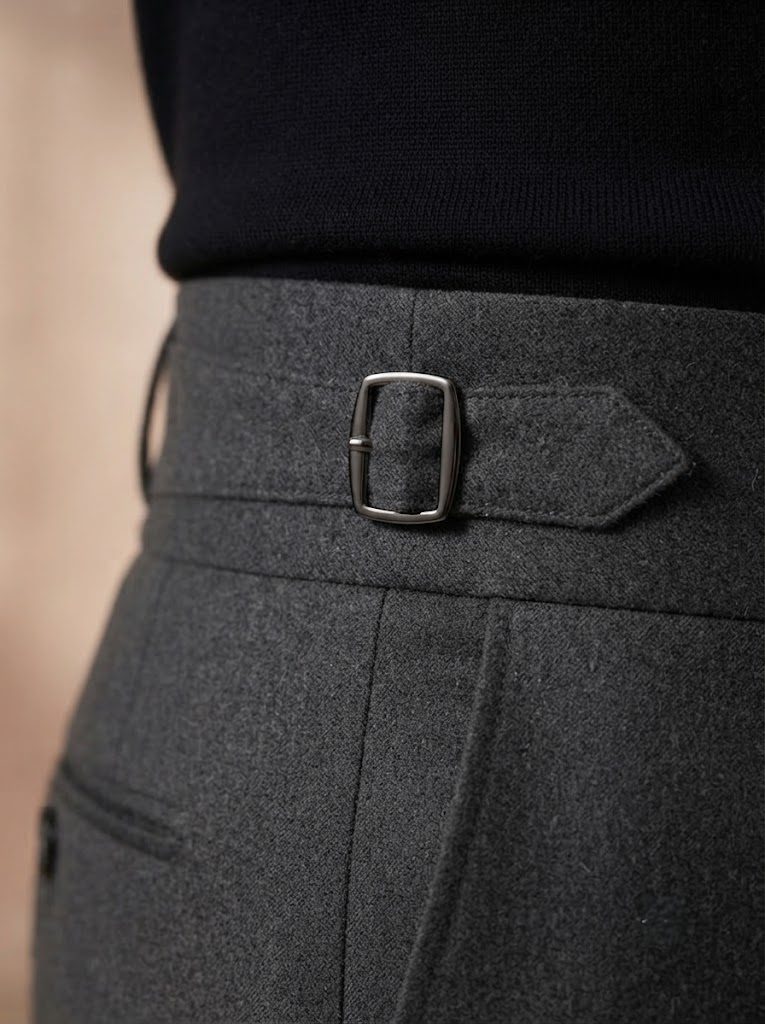 Elegant Charcoal Gurkha Trouser, buckle view