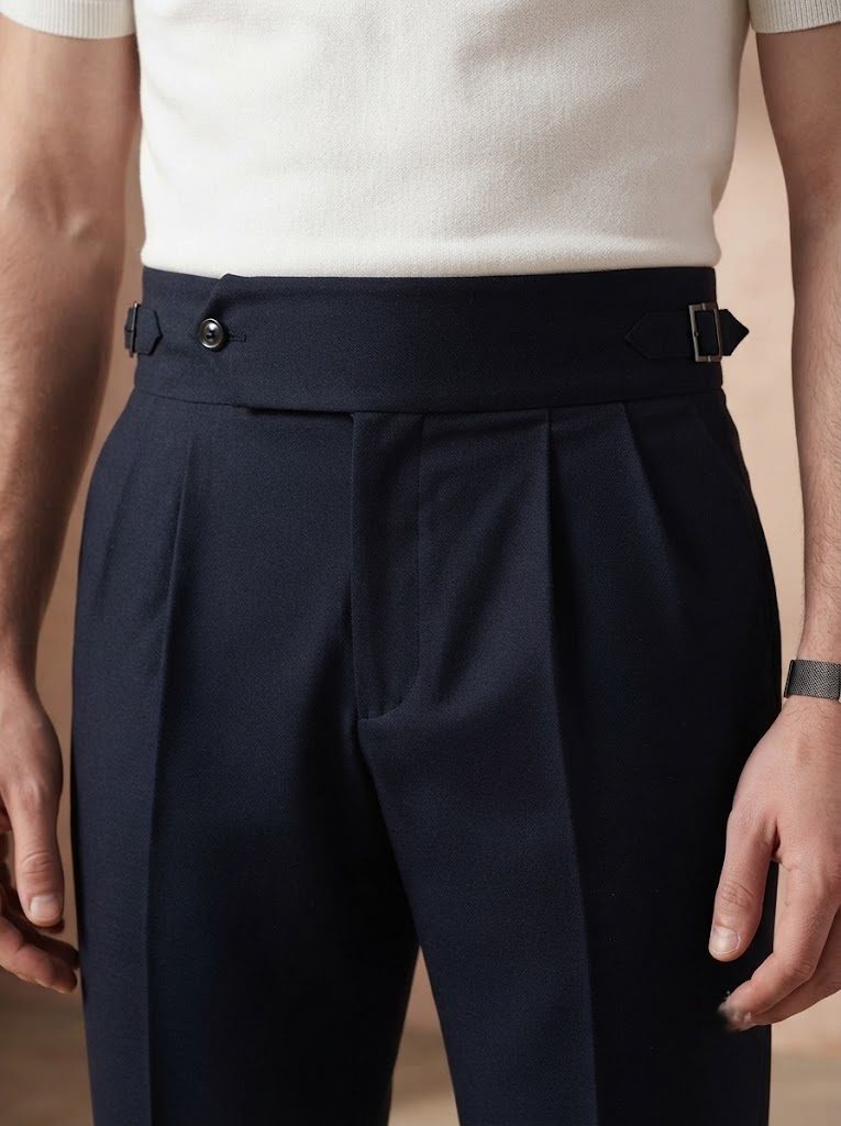 Midnight Navy Gurkha Trouser, waist view
