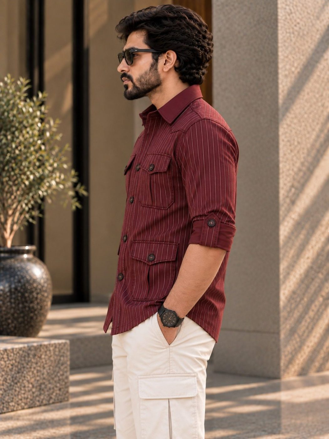 Burgundy Pinstripe Hunter Shirt, view 3