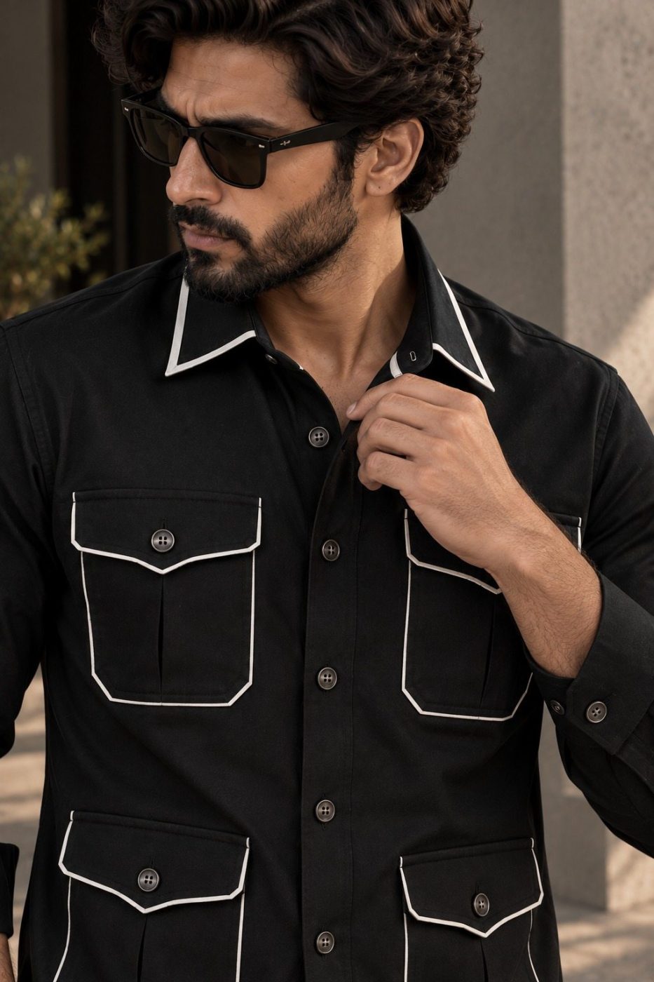 Noir Piped Hunter Shirt, view 5