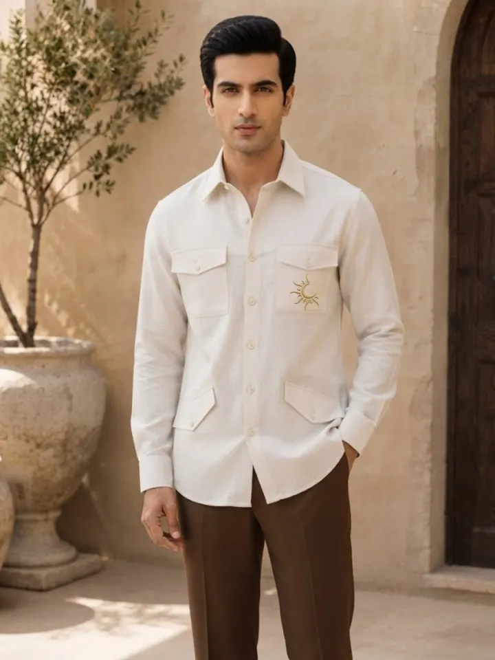 Bemount Rajputana White Linen Hunter Shirt, view 2