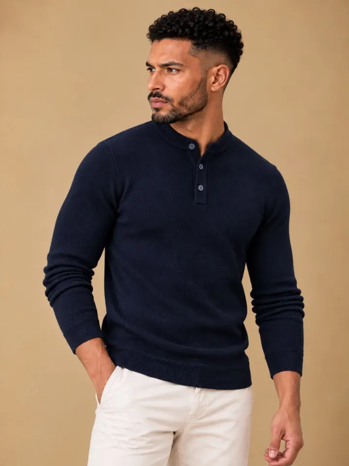Bemount Bemount Midnight Navy Structured Band-Collar Henley, view 5