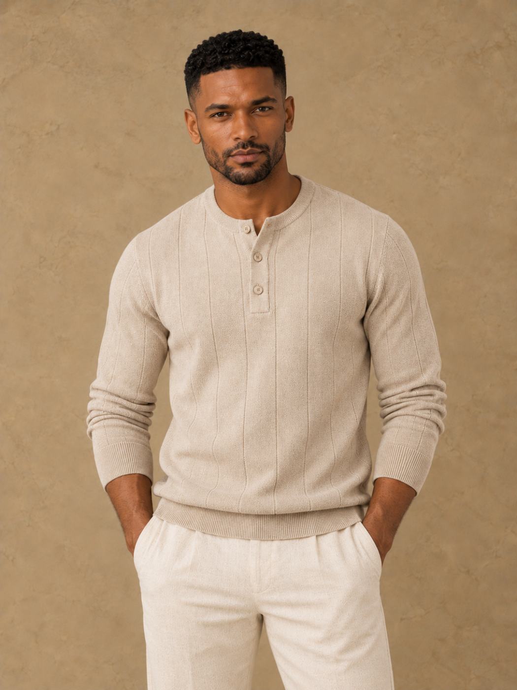 Bemount Bemount Oatmeal Stone Core Henley, front view