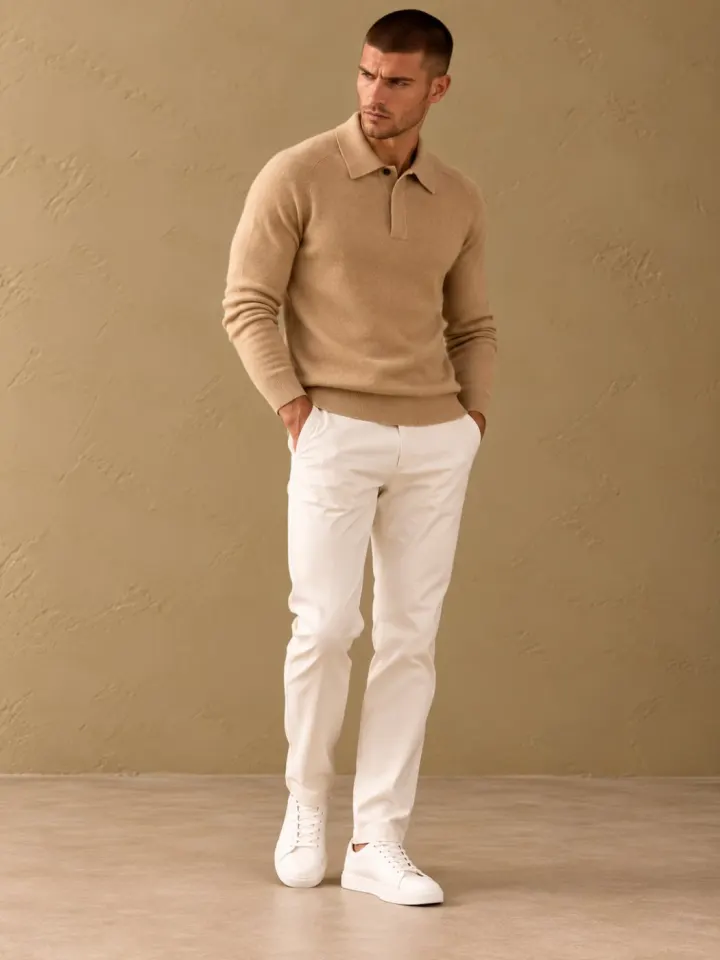Bemount Bemount Camel Cashmere Fine-Gauge One-Button Polo, view 2