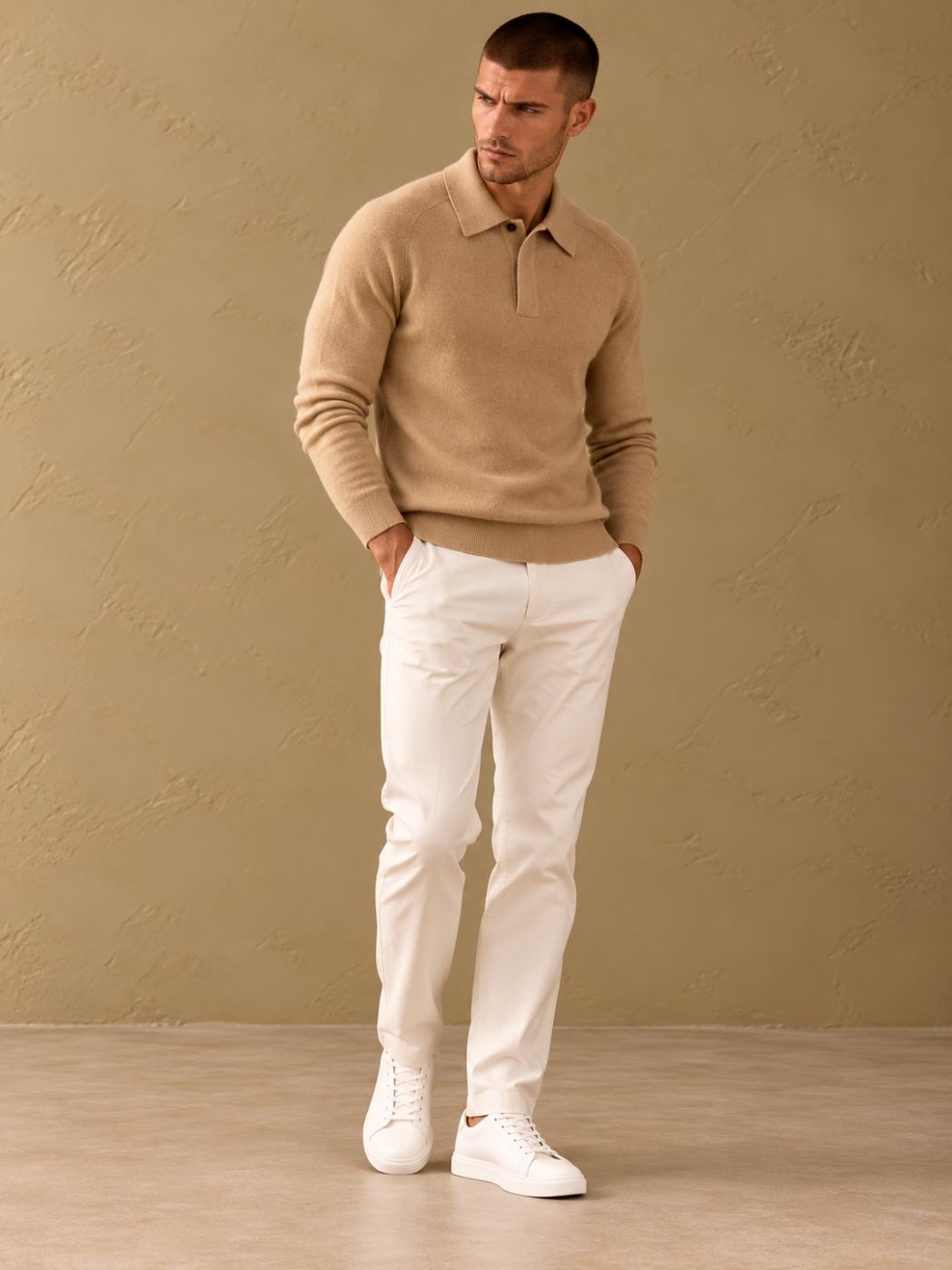 Bemount Bemount Camel Cashmere Fine-Gauge One-Button Polo, view 2