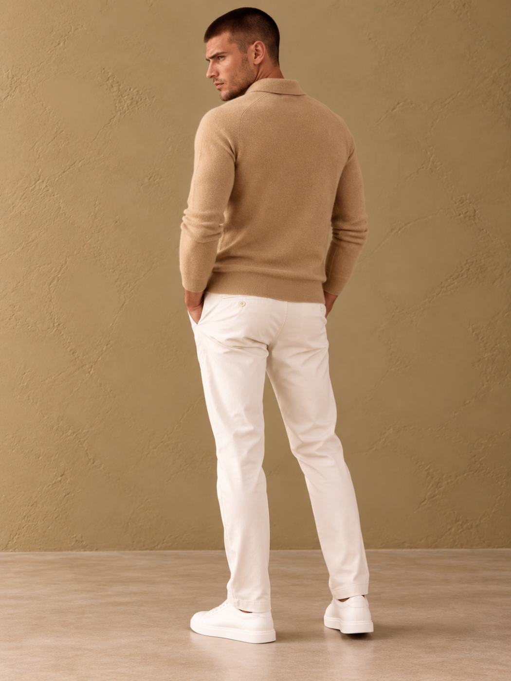 Bemount Bemount Camel Cashmere Fine-Gauge One-Button Polo, view 3