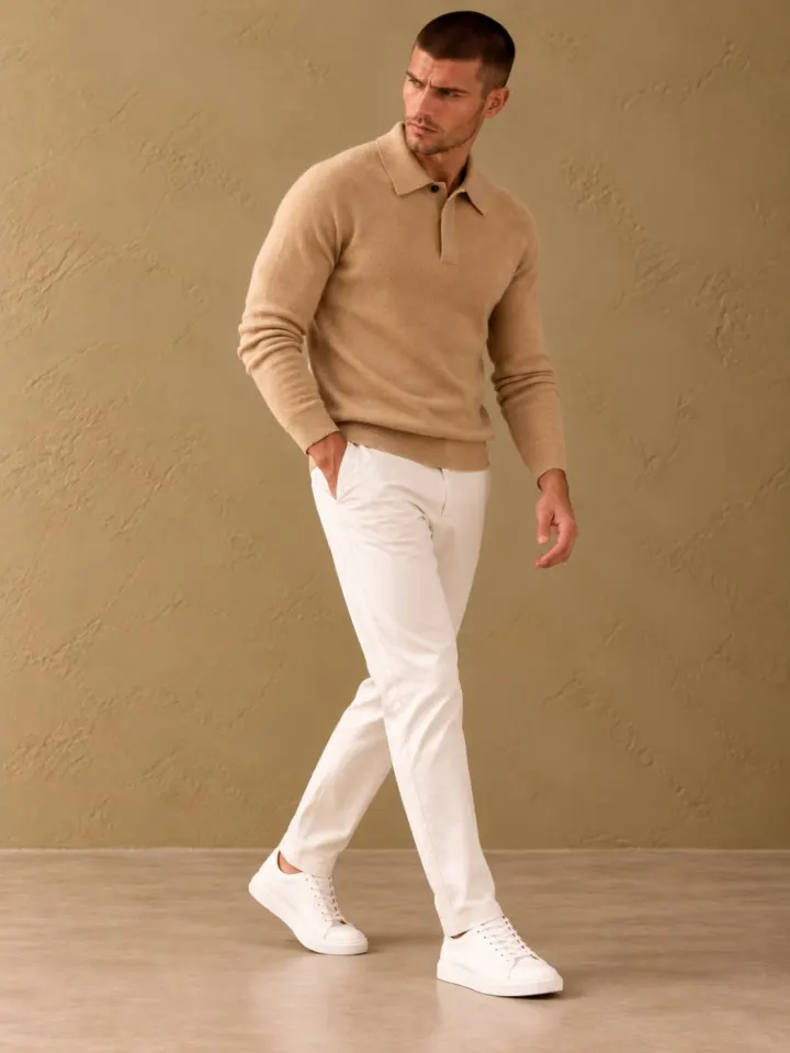 Bemount Bemount Camel Cashmere Fine-Gauge One-Button Polo, view 4