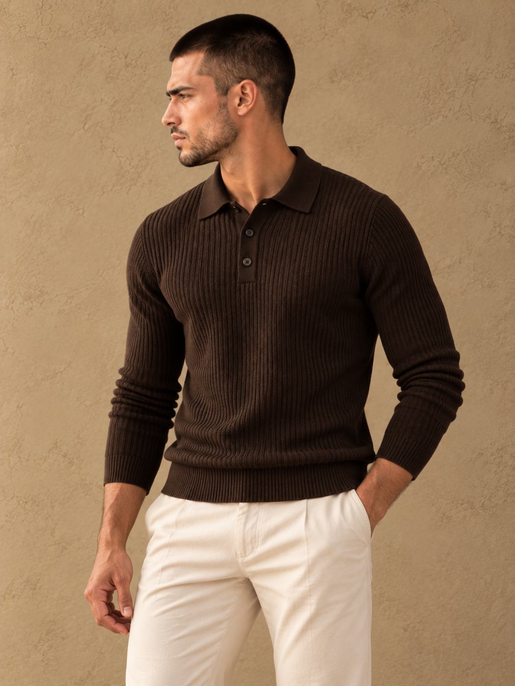 Bemount Bemount Dark Chocolate Signature Ribbed Knit Polo, view 2