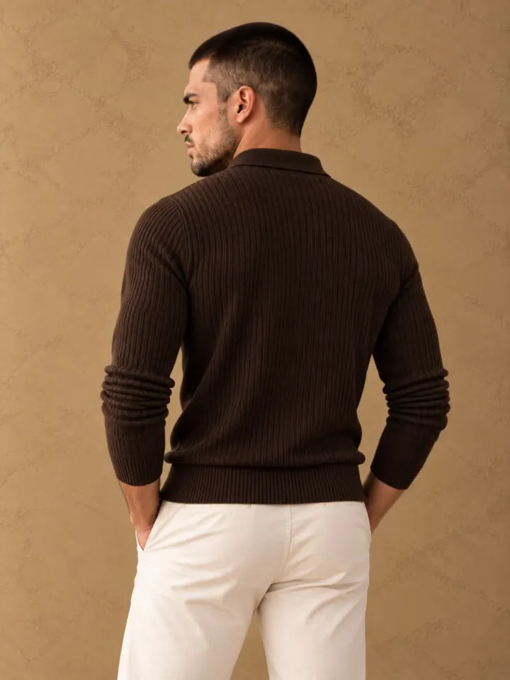 Bemount Bemount Dark Chocolate Signature Ribbed Knit Polo, view 3