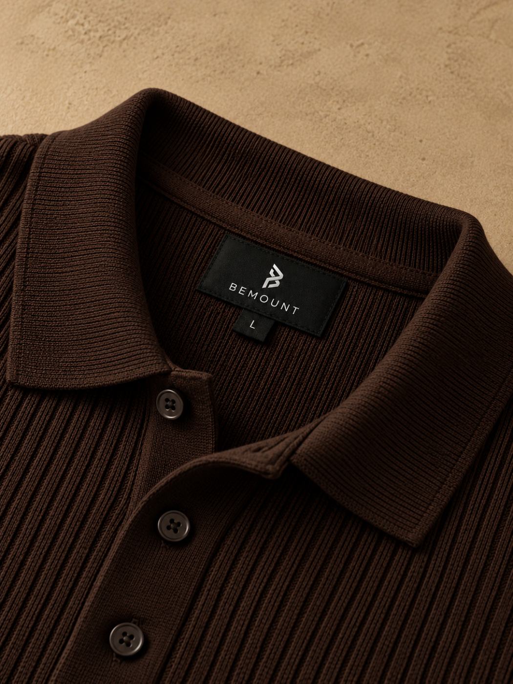 Bemount Bemount Dark Chocolate Signature Ribbed Knit Polo, view 6