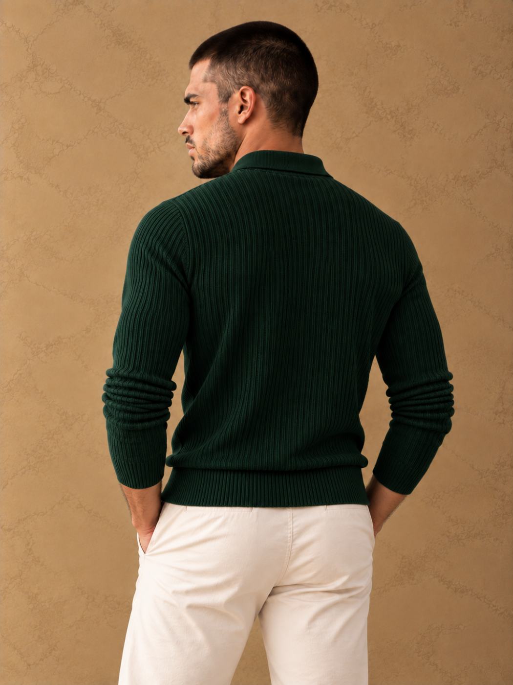 Bemount Bemount Dark Green Signature Ribbed Knit Polo, view 4