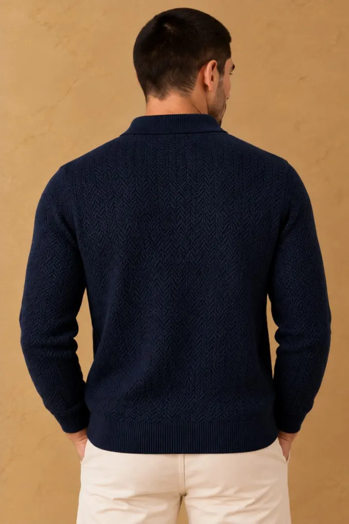 Bemount Bemount Deep Navy Textured Polo, view 3