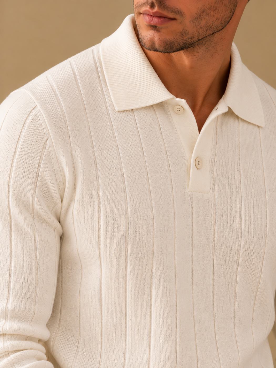 Bemount Bemount Ivory Refined Vertical Channel Knit Polo, view 5