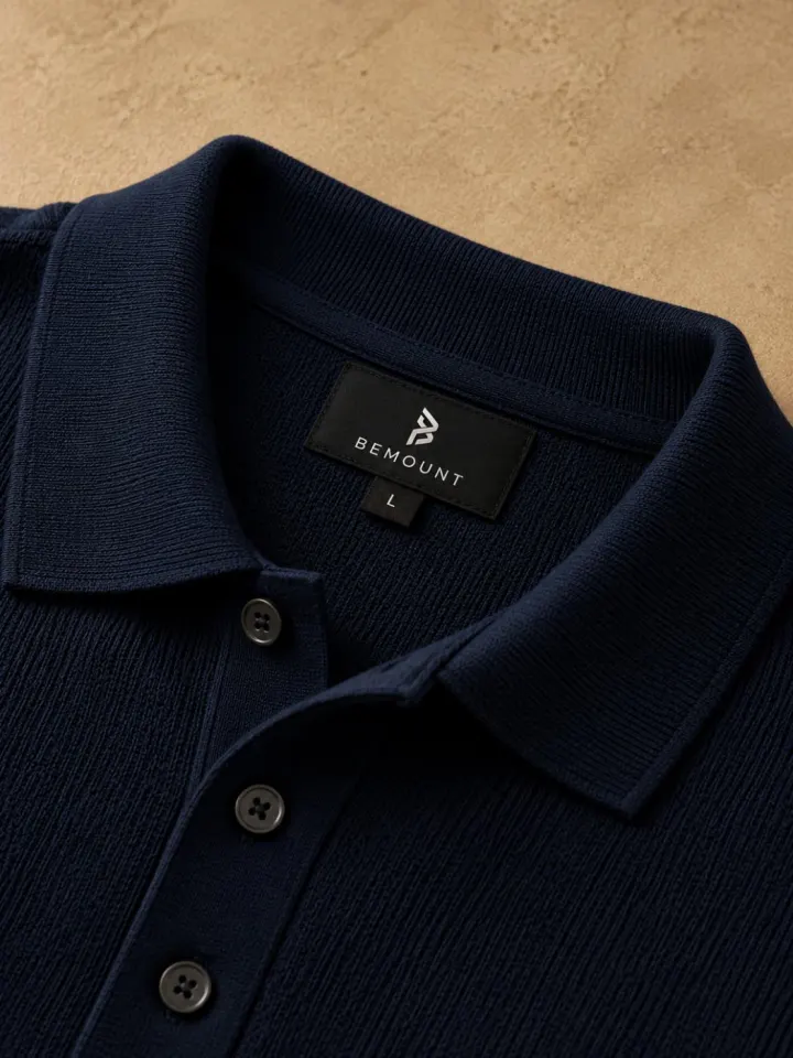 Bemount Bemount Midnight Navy Essential Fine-Gauge Knit Polo, view 6