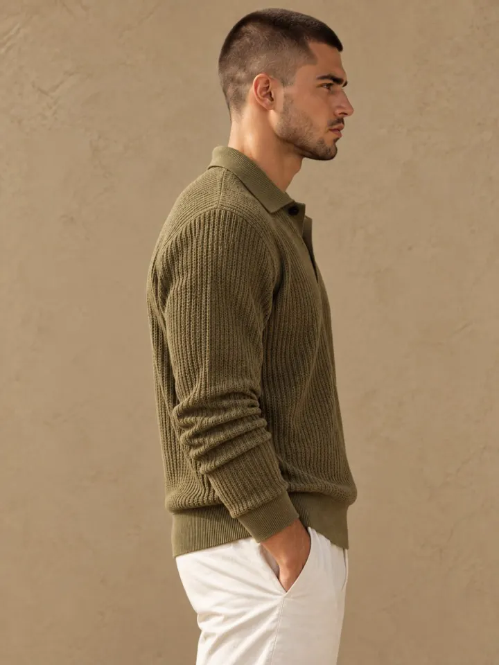 Bemount Bemount Olive Fine Texture Knit Polo, view 2