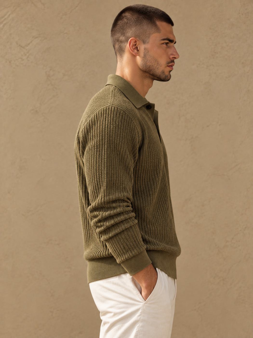 Bemount Bemount Olive Fine Texture Knit Polo, view 2