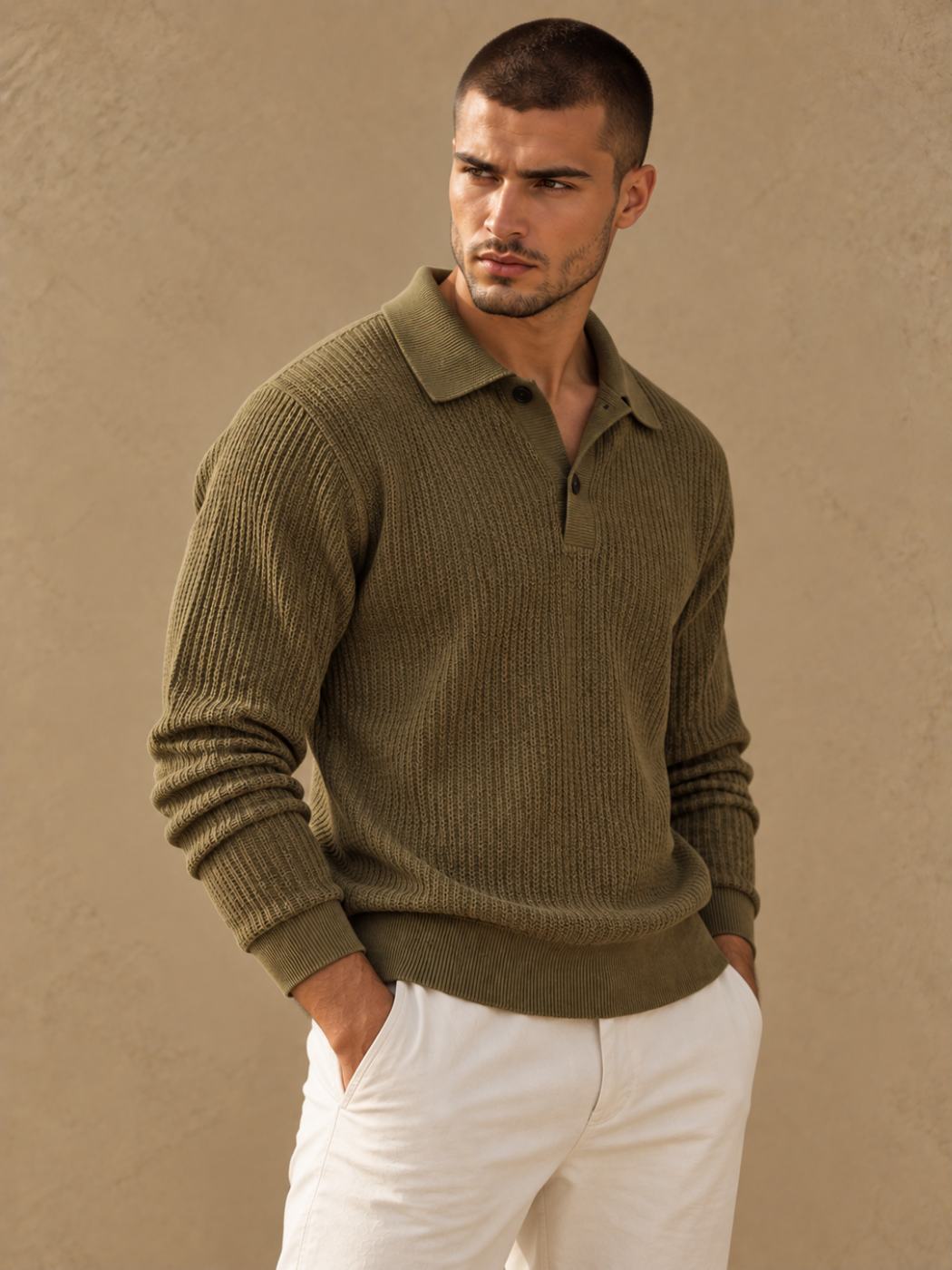 Bemount Bemount Olive Fine Texture Knit Polo, view 4