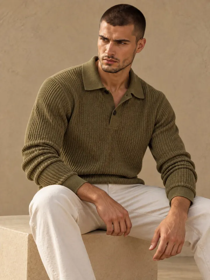 Bemount Bemount Olive Fine Texture Knit Polo, view 5