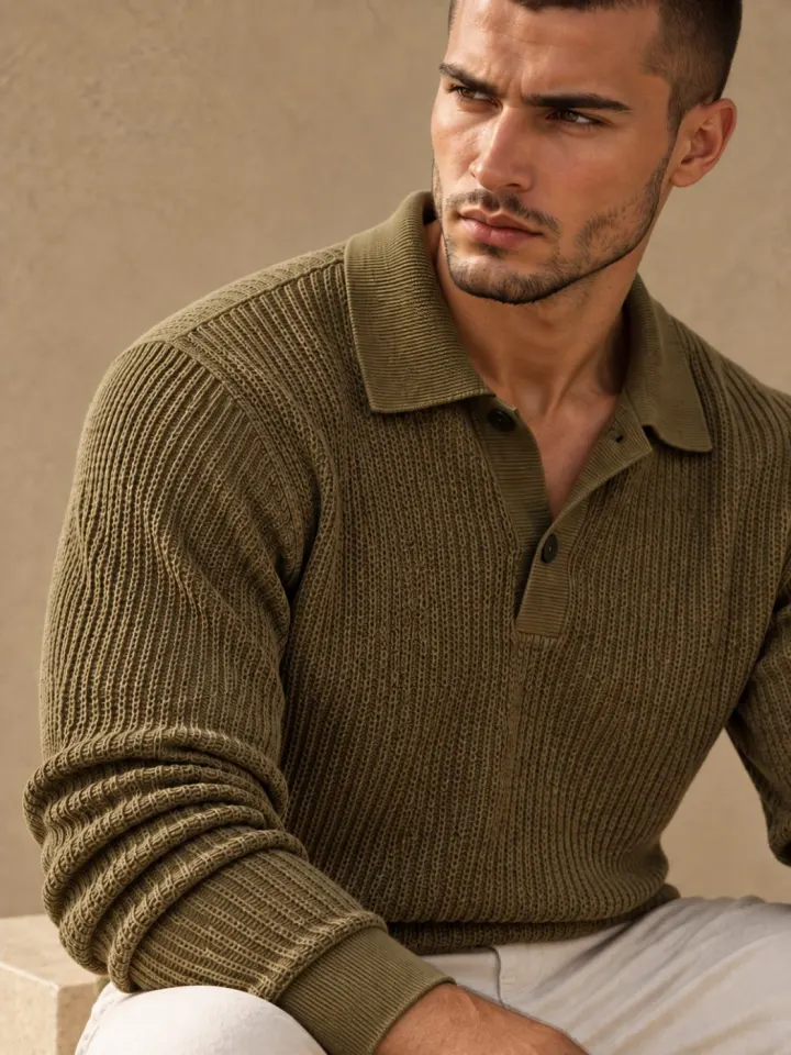 Bemount Bemount Olive Fine Texture Knit Polo, view 6