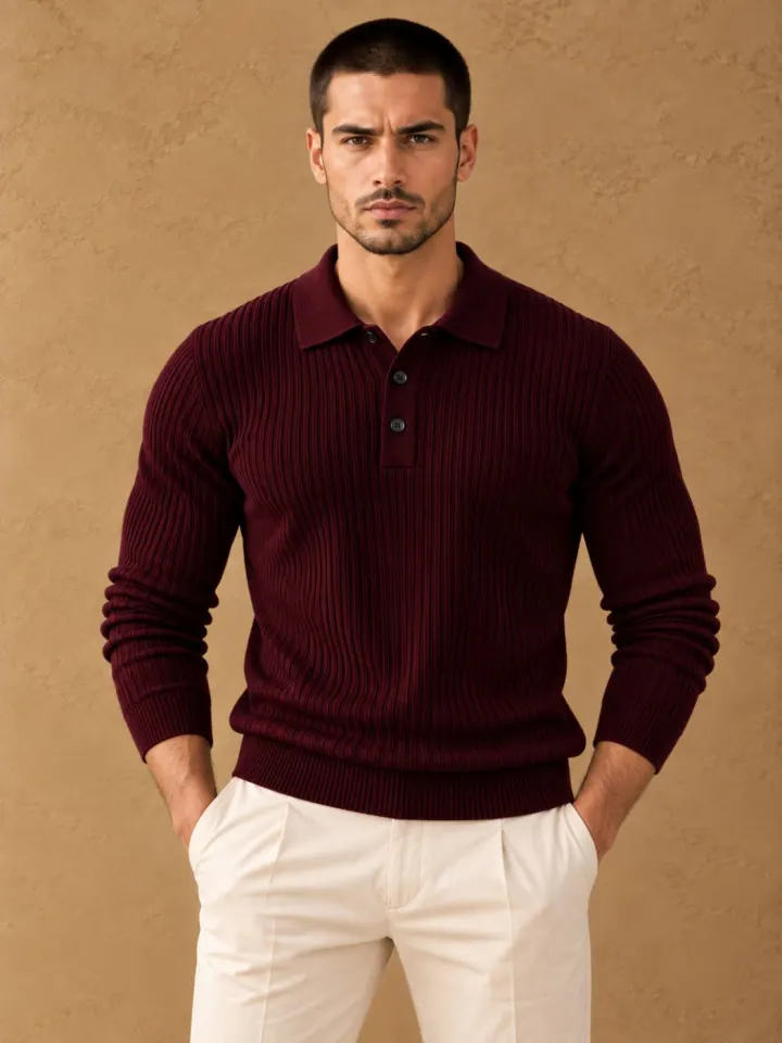 Bemount Bemount Oxblood Signature Ribbed Knit Polo, front view