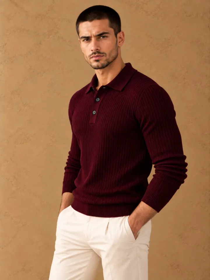 Bemount Bemount Oxblood Signature Ribbed Knit Polo, view 4