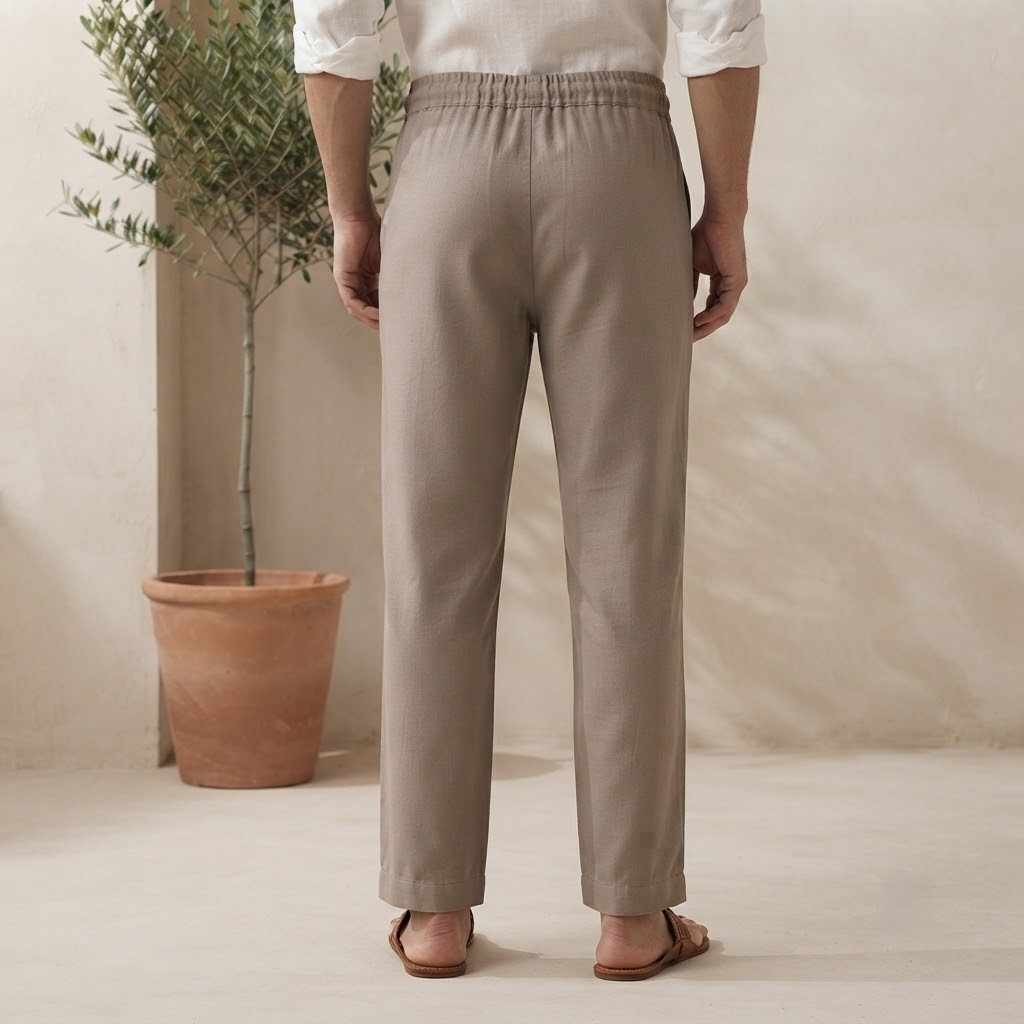Desert Sand Linen Drawstring Pant, back view