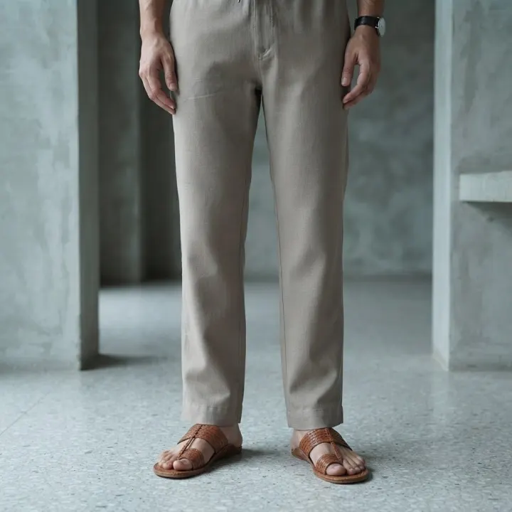 Bemount Desert Sand Linen Drawstring Pant, hem view