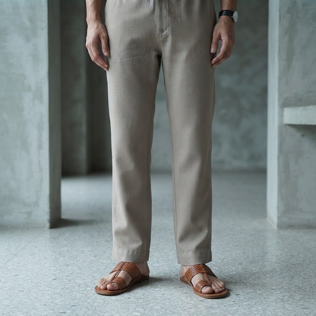 Desert Sand Linen Drawstring Pant, hem view